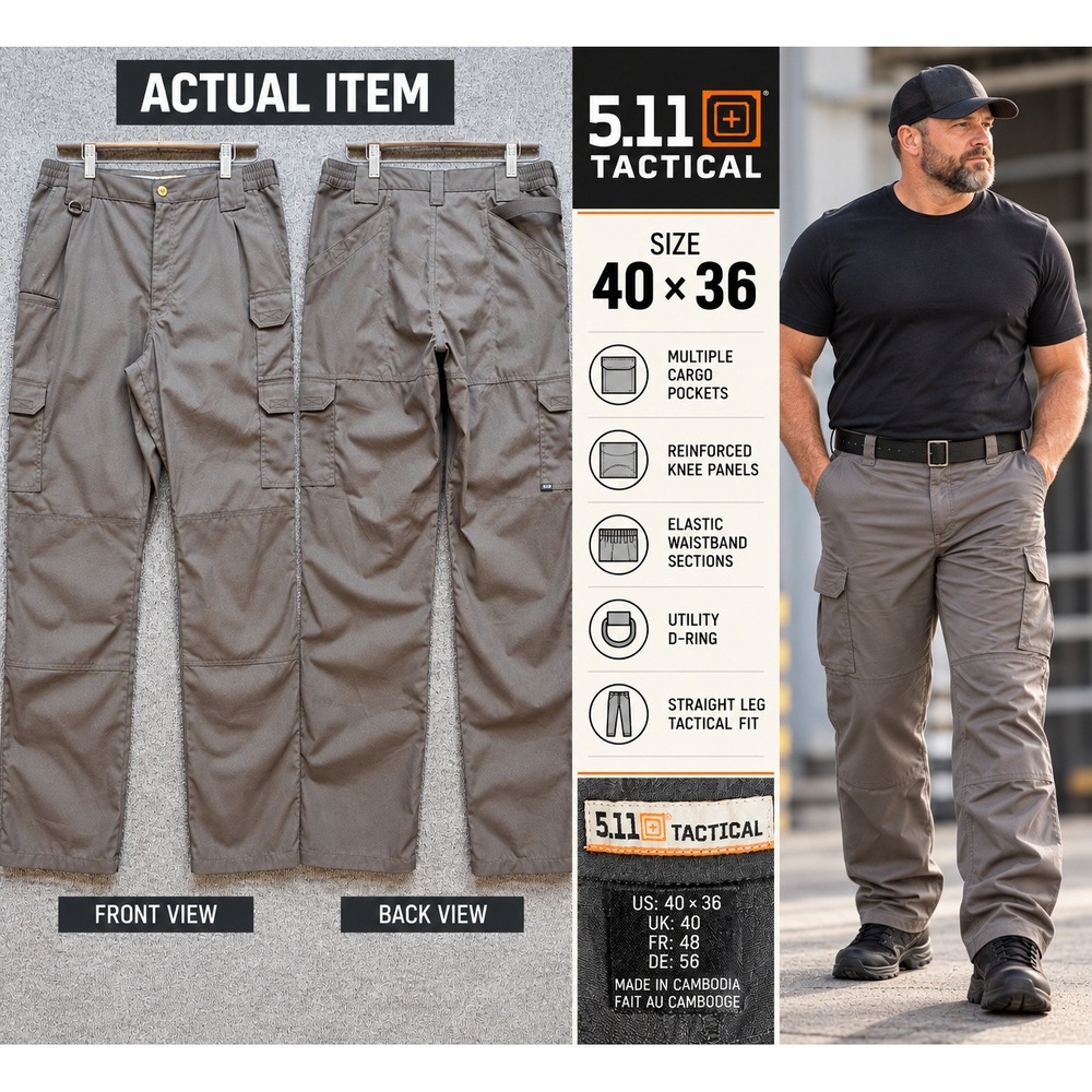 5.11 Tactical Cargo Pants Mens 74273 Utility Workwear Grey 40x36 Excellent